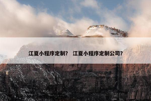 江夏小程序定制？ 江夏小程序定制公司？
