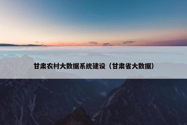 甘肃农村大数据系统建设（甘肃省大数据）