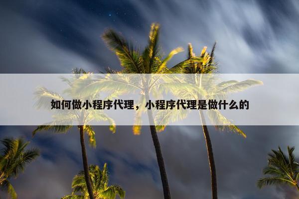 如何做小程序代理，小程序代理是做什么的