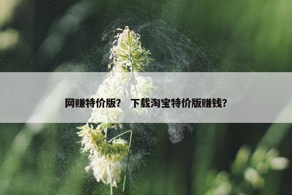 网赚特价版？ 下载淘宝特价版赚钱？